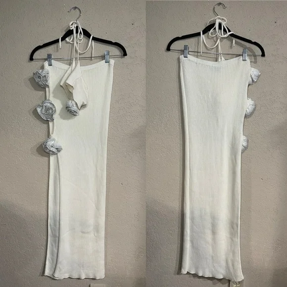 GIUSEPPE DI MORABITO | Side Cut-out Midi Skirt and Bralette in Milk White - Picture 6 of 11